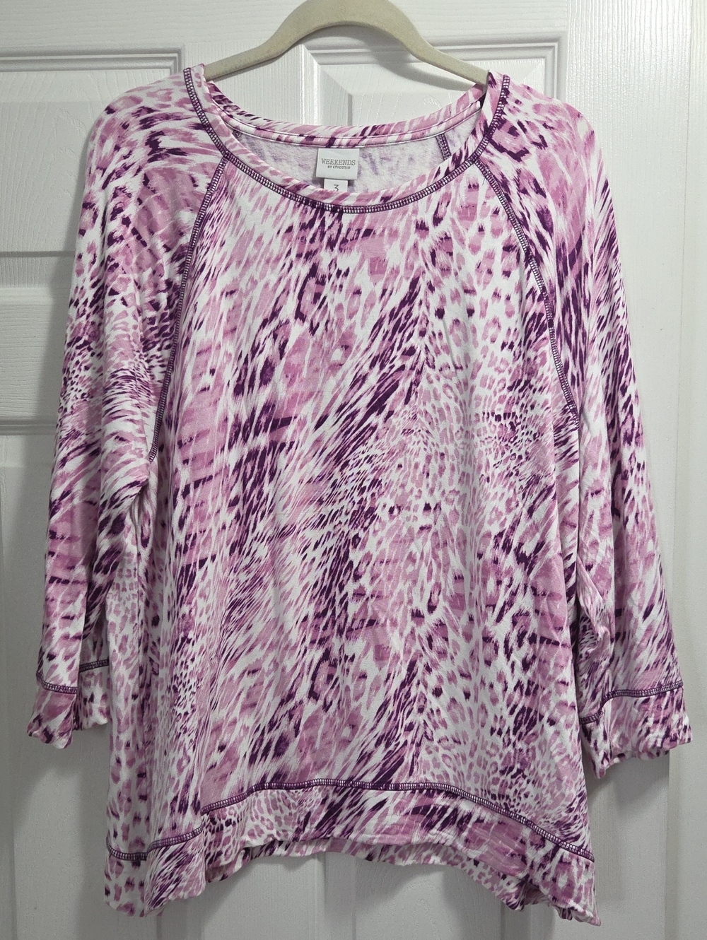 Chico's Lavender Pink Animal-Print 3/4 Sleeve Tee